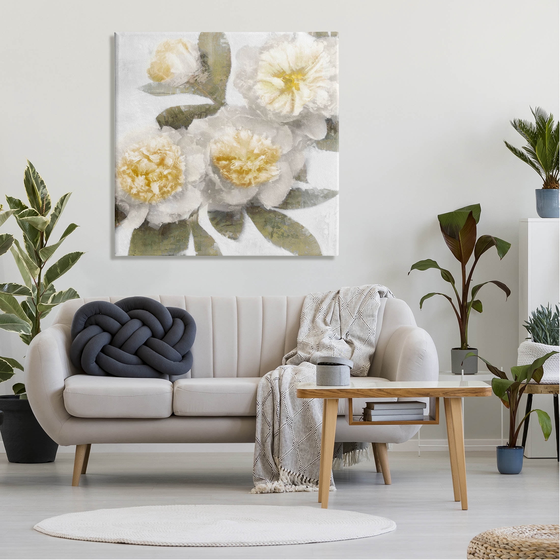 Blooming Yellow Peony Flower Petals Botanical & Floral Graphic Art Gallery Wrapped Canvas Print Wall Art