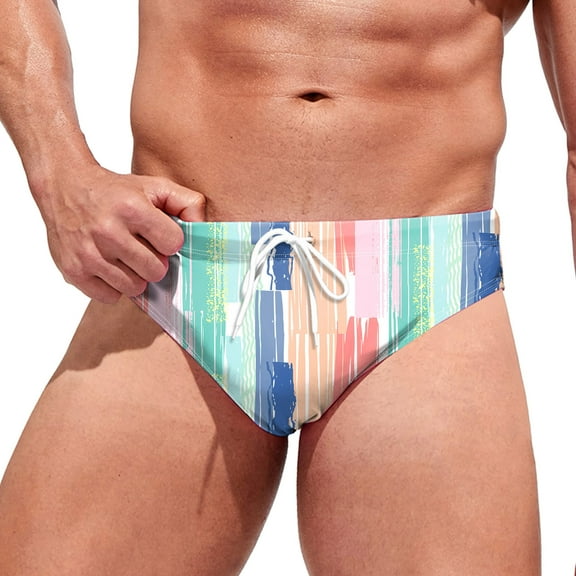 Ketyyh-chn99 Young Men Swimsuits Men's Bikini Swim Briefs Printed Swimsuit Beach Swimwear with Drawstring Green,S