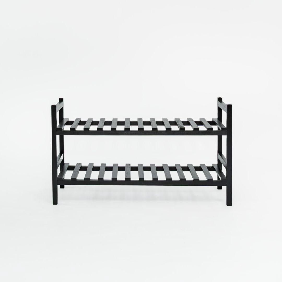 PJ Wood Stackable Wood Shoe Rack Organizer Shelf Closet Entryway Bedroom, Black