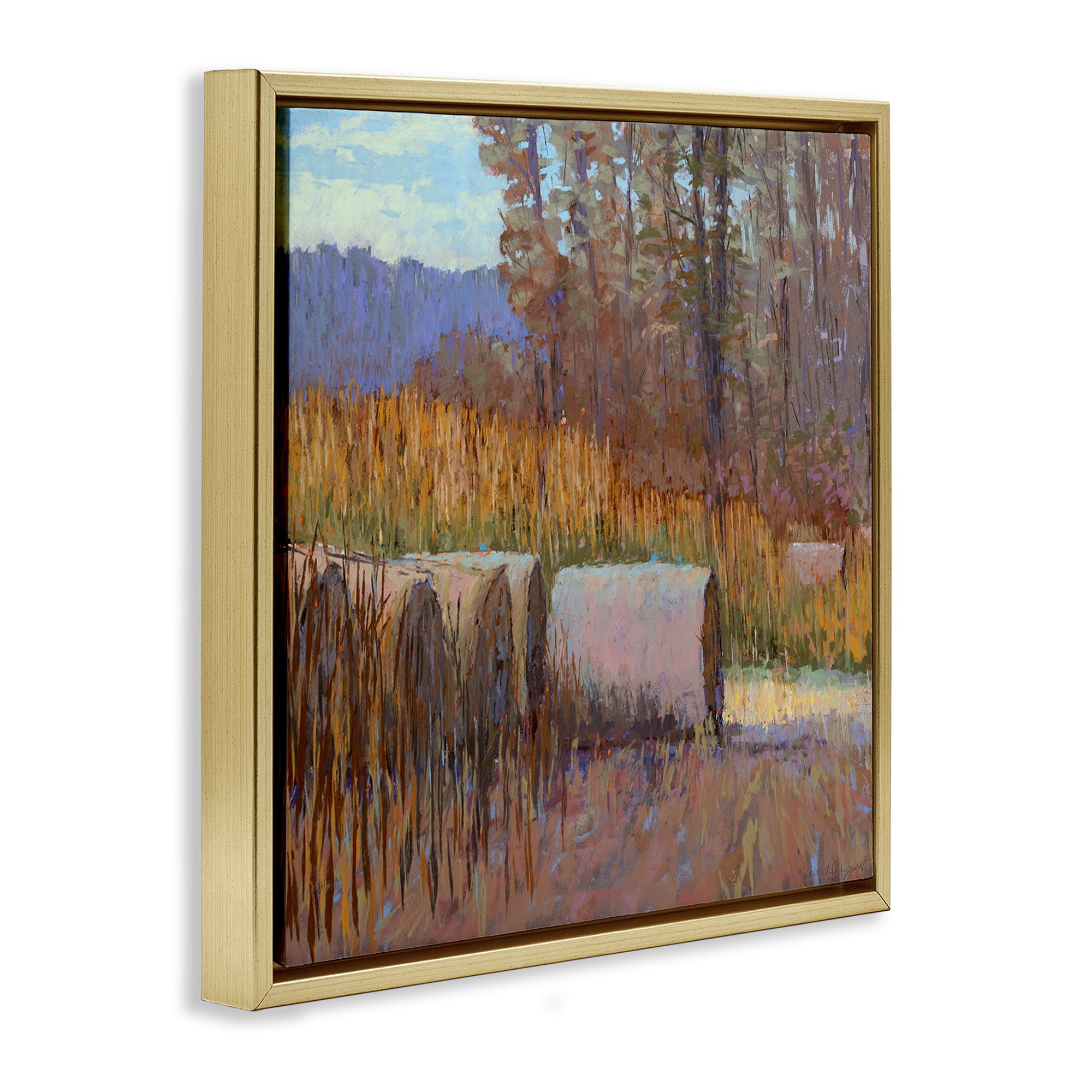 Stupell Industries Country Hay Bales Landscape Painting Gold Floater Framed Canvas Art Print Wall Art, 18 x 18
