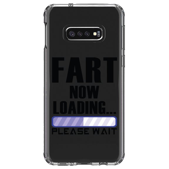 DistinctInk Clear Shockproof Hybrid Case for Samsung Galaxy S10e (5.8" Screen) - TPU Bumper Acrylic Back Tempered Glass Screen Protector - Fart Now Loading - Please Wait