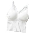 thumbnail image 3 of XFeng Women's V Neck Spaghetti Strap Slim Fit Crop Cami Top Soft Bodycon Sleeveless Tank Top With Built In Bra,White,One Size, 3 of 4