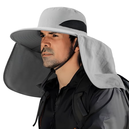 TELOLY Nylon Fishing Hat for Men and Women UPF 50+ Sun Hat with Neck Flap Summer Hats for Women Light Grey