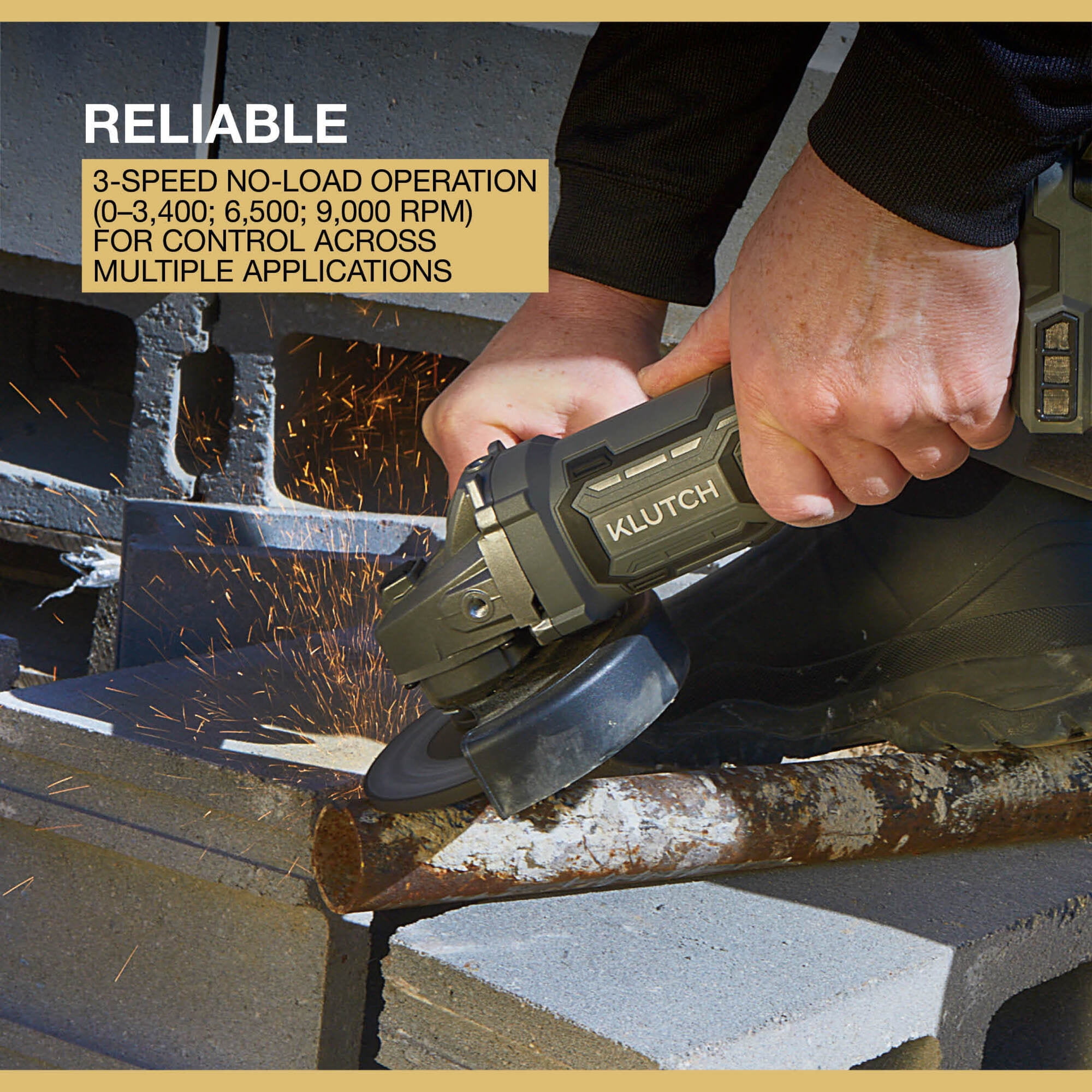 Klutch 4-1/2in./5in. Angle Grinder, KLiQ 20V, Paddle Switch, 8500 RPM, Brushless, Cordless, Bare Tool