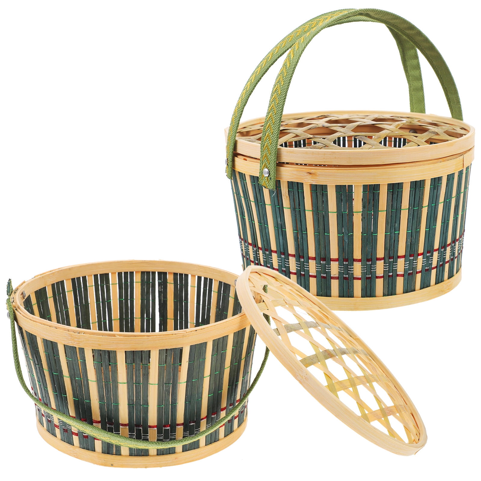 HAMPPLIES 2Pcs Decorative Bamboo Ware Woven Basket for Easter Party in .8x7.9x4.3in