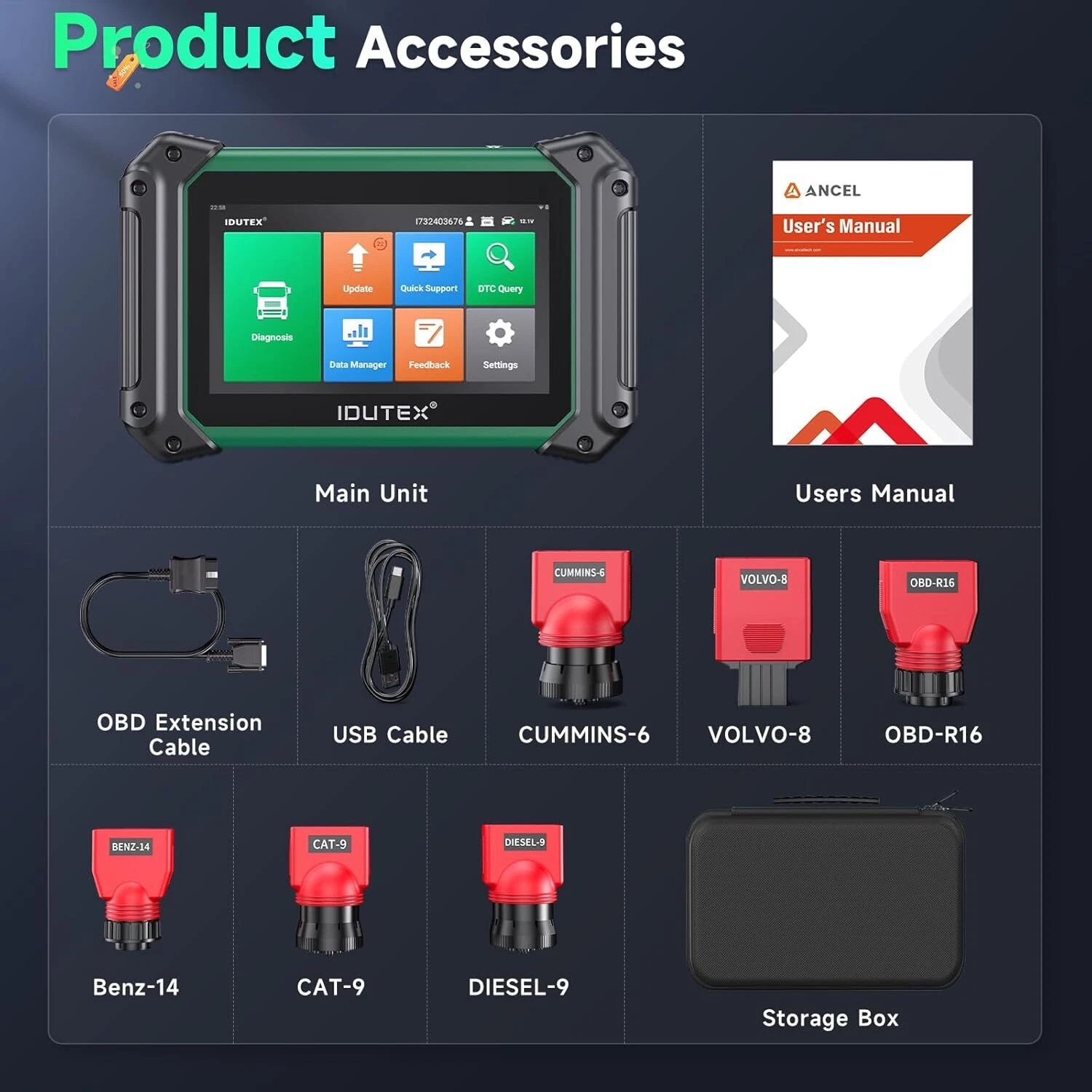IDUTEX Heavy Duty Truck Scanner, Diesel Bidirectional Diagnostic Scan Tool with 42+ Reset, Full System OBD2 Scanner, Truck & Commercial Vehicle Code Reader, DPF Regen, 2 Years Free Update