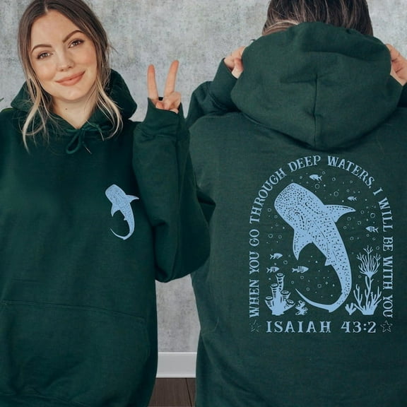 Christian Whale Shark Sweatshirt, Bible Verse Sweatshirt, Ocean Faith Sweater, Isaiah 43:2 Shirt, Jesus Shark Gift, Coastal God Sweatshirt