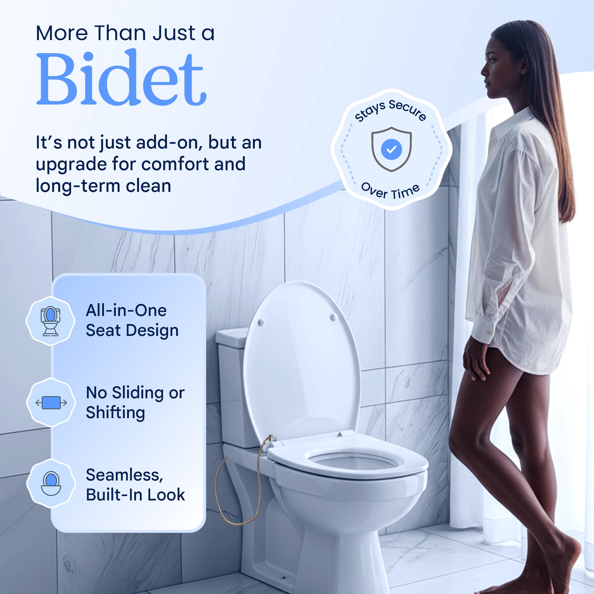 The Clear Rear Elongated Bidet Seat, Adjustable Spray with Rear and Feminine Nozzles
