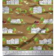 thumbnail image 1 of Soimoi Rayon Fabric Vehicles,Tree & Shops Architectural Print Sewing Fabric Yard 42 Inch Wide, 1 of 3