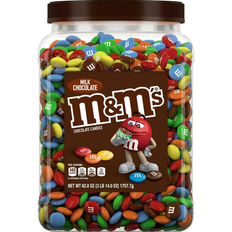 M&M's Chocolate Peanut Jar and M&M's Milk Chocolate Jar - 62oz each (Pack  of 2) - Candy Bulk Plastic Jar - Pantry Size - By World Group Packing