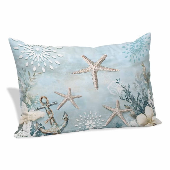 Teal Ocean Coastal Pillow Protectors with Zipper Standard Size, Summer Beach Nautical Coral Starfish Soft Brushed Breathable Throw Pillow Covers, Pillowcase for Couch Sofa Bedroom Living Room 20"x26"