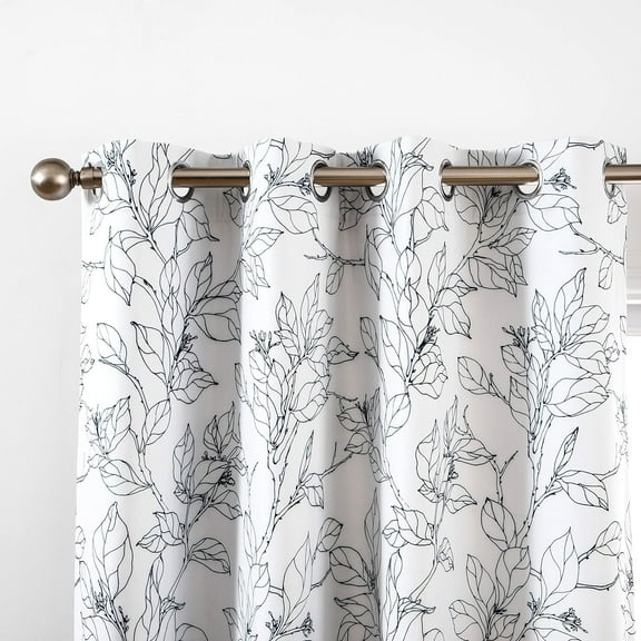 DriftAway Living Room Curtains Blackout 84 Inches Long Black and White Lined Thermal Window Drapes for Bedroom Grommet Farmhouse Leaf Home Decoration Single Panel