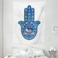 thumbnail image 1 of Evil Eye Tapestry, Vibrant Design Hamsa Hand with Evil Eye in Triangle Esoteric East Cure, Wall Hanging for Bedroom Living Room Dorm Decor, 60W X 80L Inches, Blue Turquoise Pink, by Ambesonne, 1 of 2