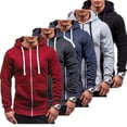 thumbnail image 3 of SAYOO Men Solid Color Zip Up Hoodie Long Sleeve Classic Winter Cotton Sweatshirt Slim Jacket Coat Top with Kangaroo Pocket, 3 of 4