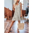 thumbnail image 5 of Womens V Neck Tie Floral Sleeveless Dress Summer Casual Sun Dress Slip Midi Dress Cream White L, 5 of 8
