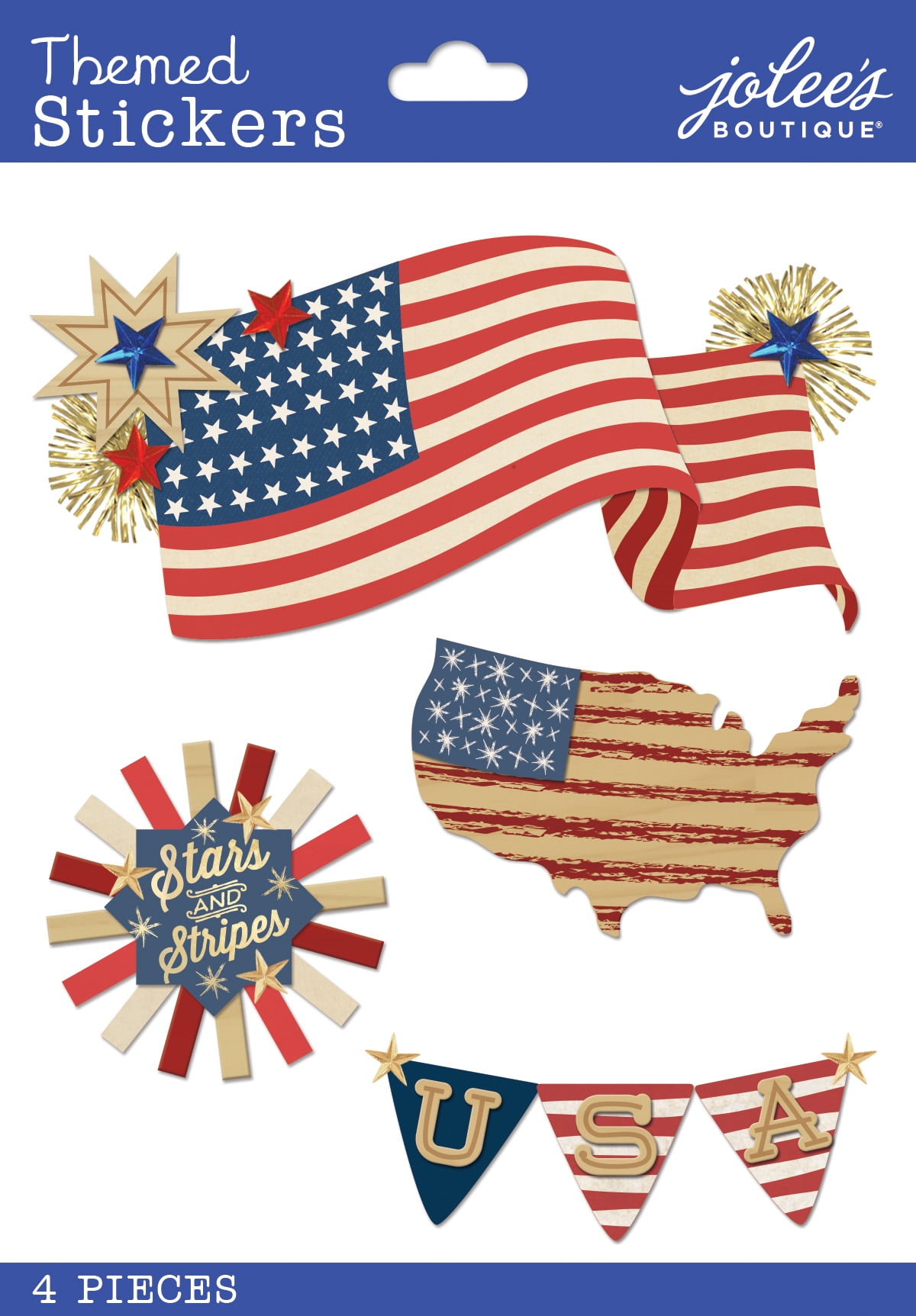 Ek éxito Jolee's Boutique 3-d pegatinas American Flags Estrellas 4 de julio se repite 