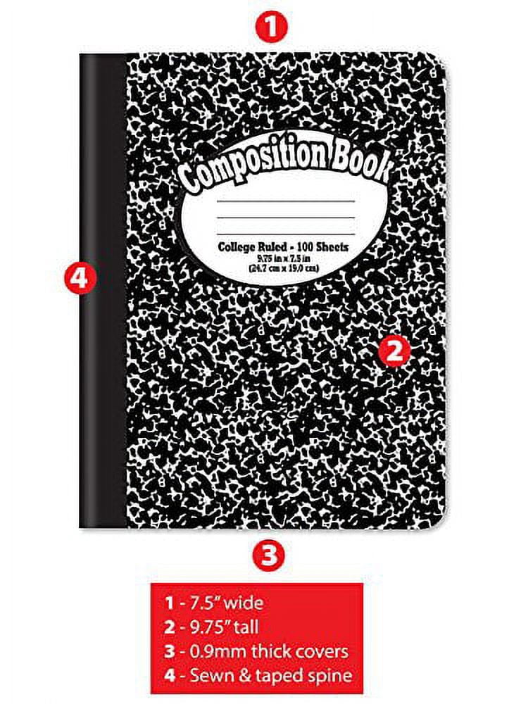 Better Office Products College Ruled Composition Notebooks, 100 Sheets, 9.75 Inch x 7.5 Inch, Black Cover, 12 Pack