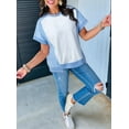 thumbnail image 6 of Womens Tops Color Block Crewneck Short Sleeve T Shirts Casual Oversized Summer Outfits Blue M, 6 of 9