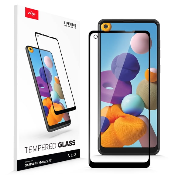 ZIZO TEMPERED GLASS Screen Protector for Samsung Galaxy A21 Full Glue Clear Screen Protector with Anti Scratch and 9H Hardness - Black