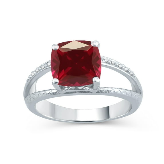 Sterling Silver with Ruby and Natural White Topaz Split-Shank Cocktail Ring