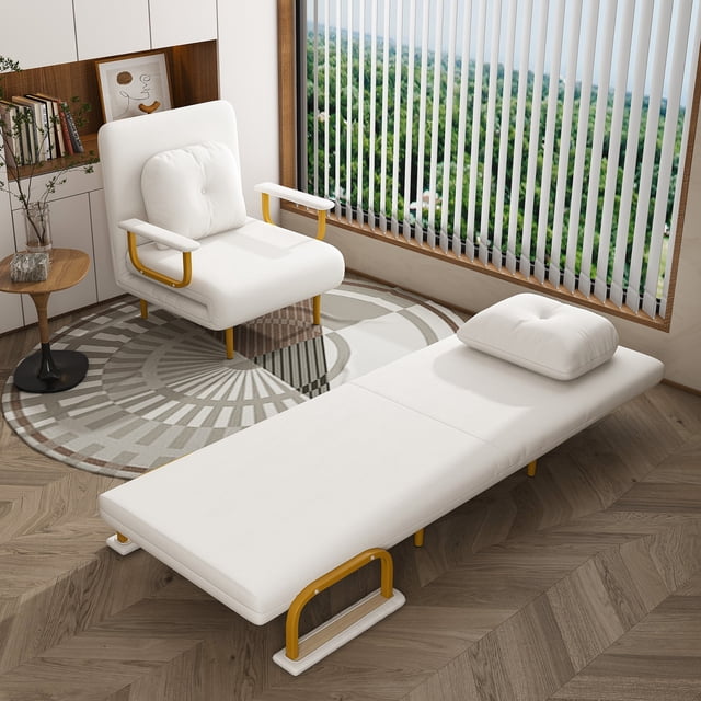 Convertible Folding Sofa Bed - 3-Position Backrest, White