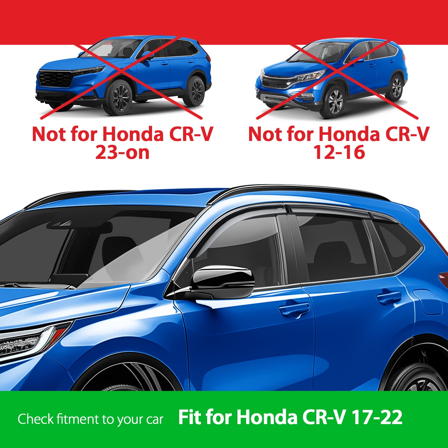 Goodyear Shatterproof Window Deflectors for Honda CR-V (CRV) 2017-2022, Tape-on Rain Guards, Window Visors, Vent Deflector Visor, Car Accessories, 6 pcs. - GY008888