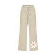 thumbnail image 4 of DeHolifer Capris Pants for Women Cotton Linen Elastic Waist Daisy Print Drawstring Wide Leg Summer Casual Capris Pants Khaki L, 4 of 4