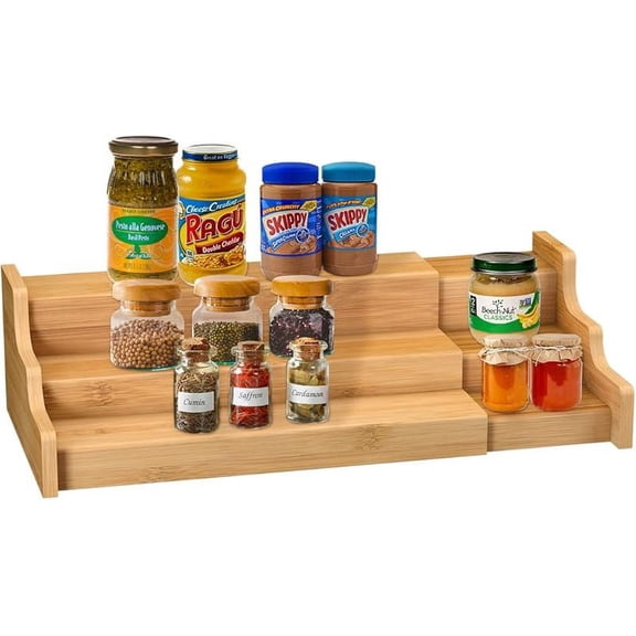 XUET Spice Rack Kitchen Cabinet Organizer- 3 Tier Bamboo Expandable Display Shelf Yellow