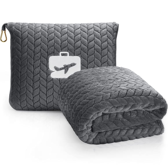 EverSnug - Manta de viaje premium, suave manta de avión 2 en 1 con bolsa suave, funda de almohada, funda para equipaje de mano y clip para mochila (gris)
