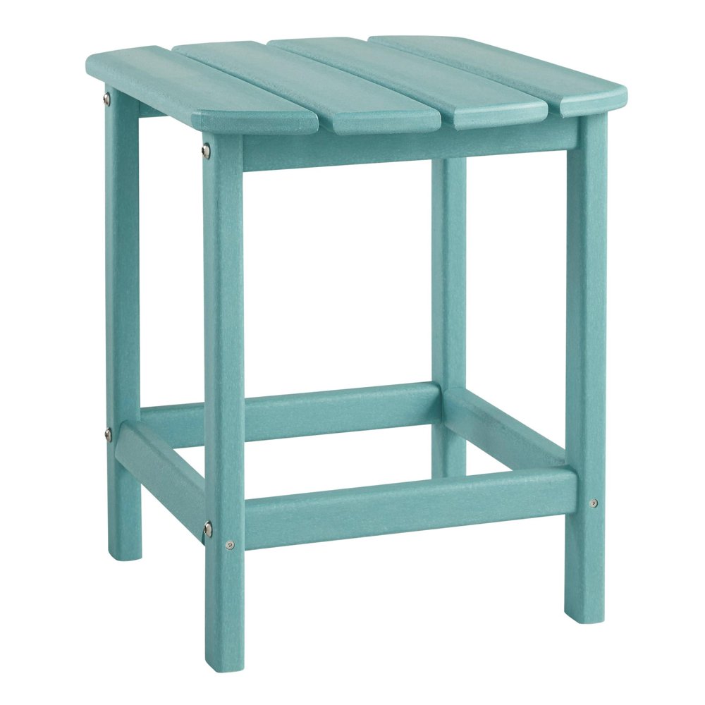 Slatted Rectangular Hard Plastic End Table with Straight Legs, Blue