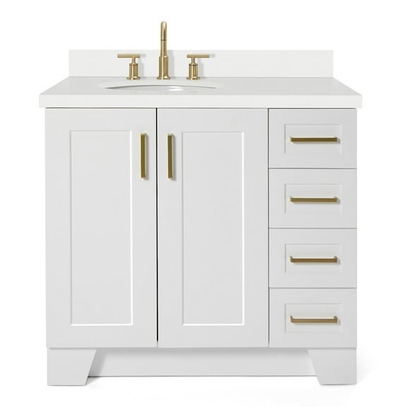 Ariel Taylor 37 In. Left Offset Oval Sink Vanity With White Quartz Countertop In White