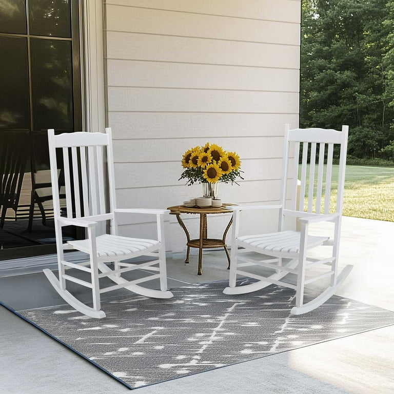 Zimtown Oversized Wooden Rocking Chair, Solid Wood Frame, White