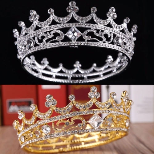 3 Colors Crystal King Crown Wedding Bridal Party Pageant Prom 4.3" Wide 