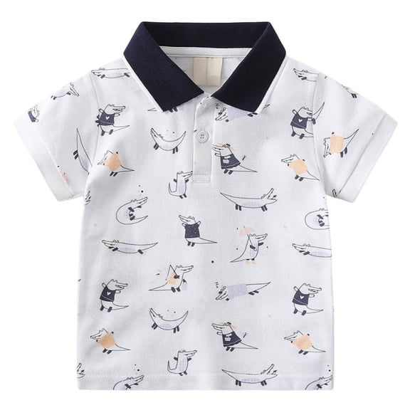 Zanarzt Summer Top Toddler Boys Shirt Cotton Short Sleeve Button Up Shirt Cartoon Dinosaur Pattern Tee Boys Top Undershirt Summer White,4-5 Years