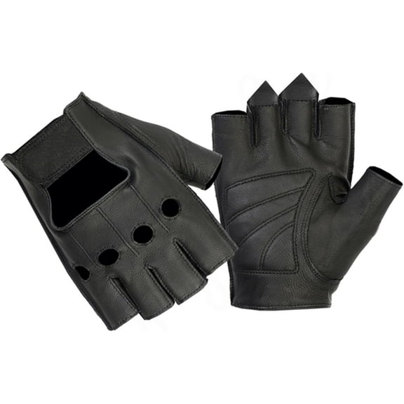 Daniel Smart Men’s Leather Gloves – Naked Goatskin Leather - Fingerless Motorcycle Gloves with Pull Tabs and Gel Palm