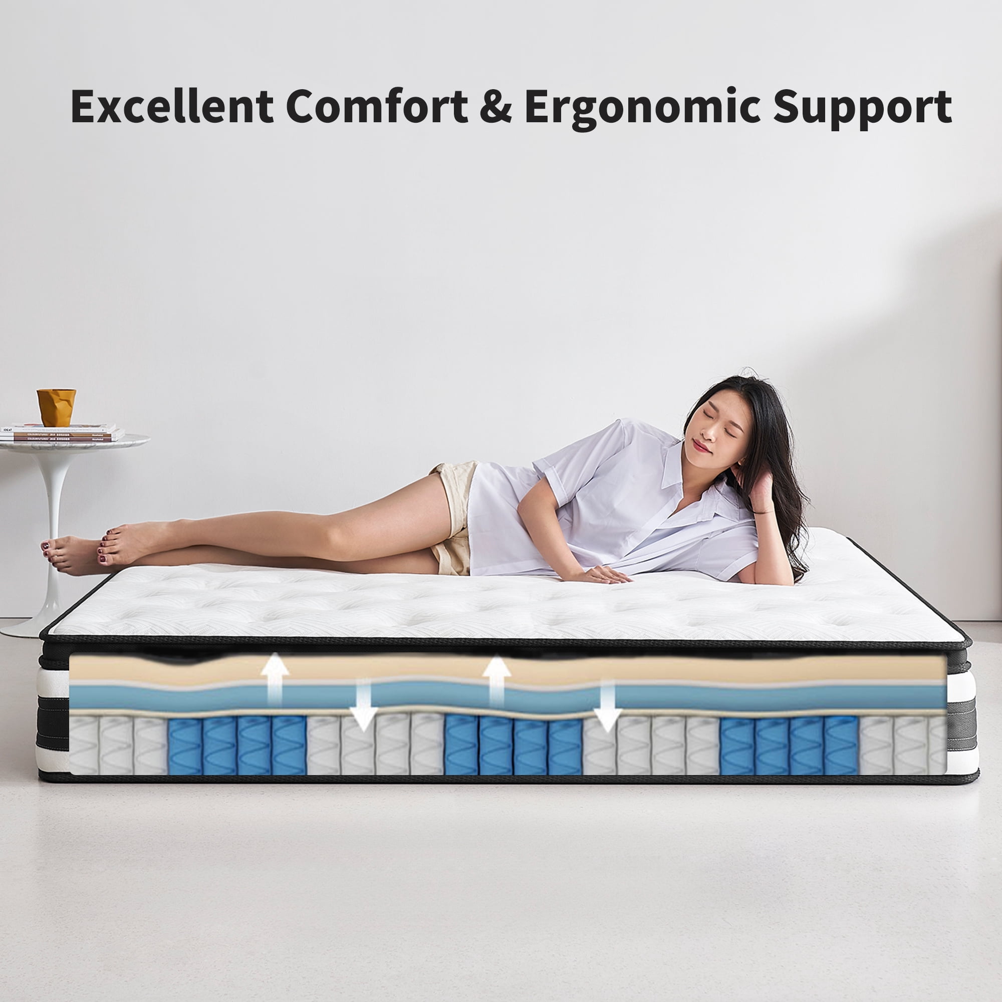 Miniyam 12" Memory Foam for Adults, Individual Pocket Spring Hybrid Mattress, Full