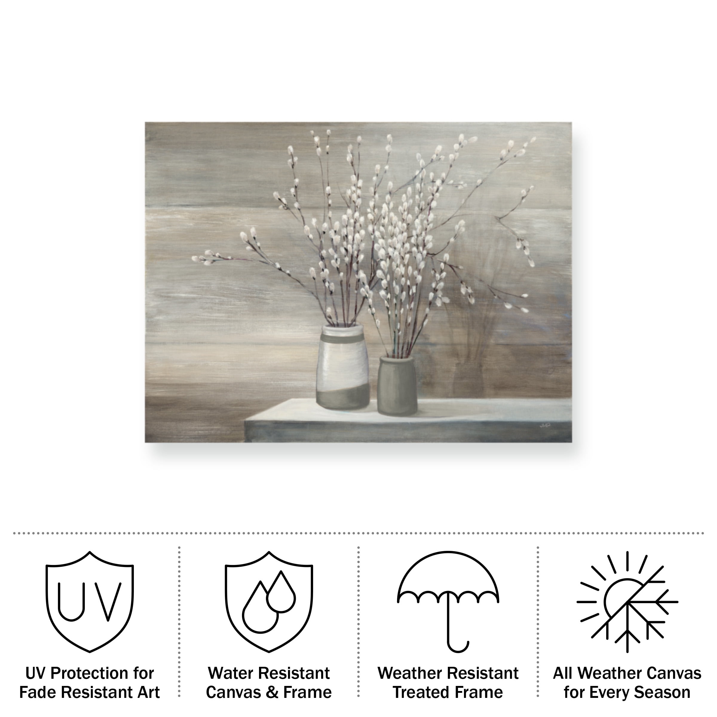 Julia Purinton 'Pussy Willow Still Life Gray Pots' Outdoor Canvas