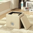 thumbnail image 2 of Furniture of America Larson Fabric Square Speaker Ottoman in Ivory, 2 of 4