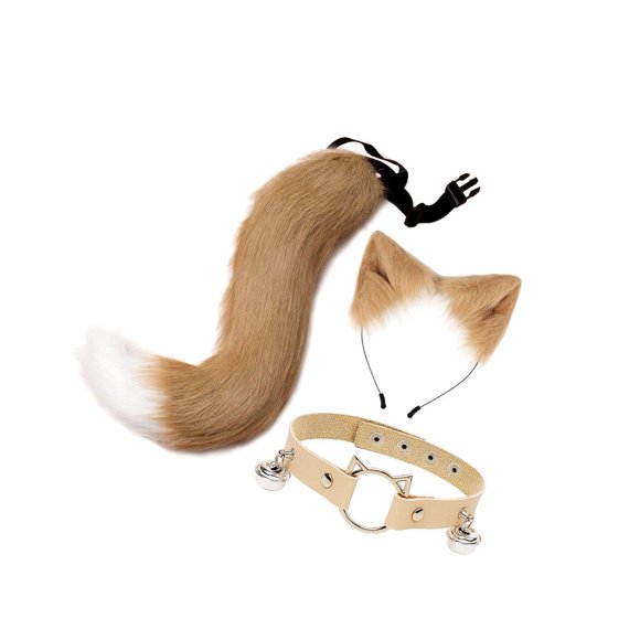Faux Fur Cat Ears and Tail Set Costume Costume Kits Carnival Women Fancy Dress Gift for Stage Shows Khaki