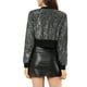 thumbnail image 3 of Chaqueta bomber recortada con brillo de lentejuelas INSPIRE CHIC para mujer M Negro-Plata, 3 of 7