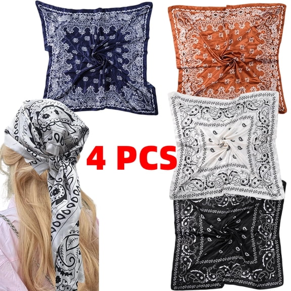 4PCS Satin Large Square Head Scarves - 35" Silk Like Neck Scarf Hair Sleeping Wraps Satin Silk Scarfs for Women