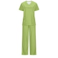 thumbnail image 4 of Ndbuld Scrubs Medical Uniform Women Scrubs Set Women's Short Sleeved Solid Color Pocket Protective Suit Set Short Sleeved-neck Top/shirt Set Savings Up to 30% off,Green,2XL, 4 of 5