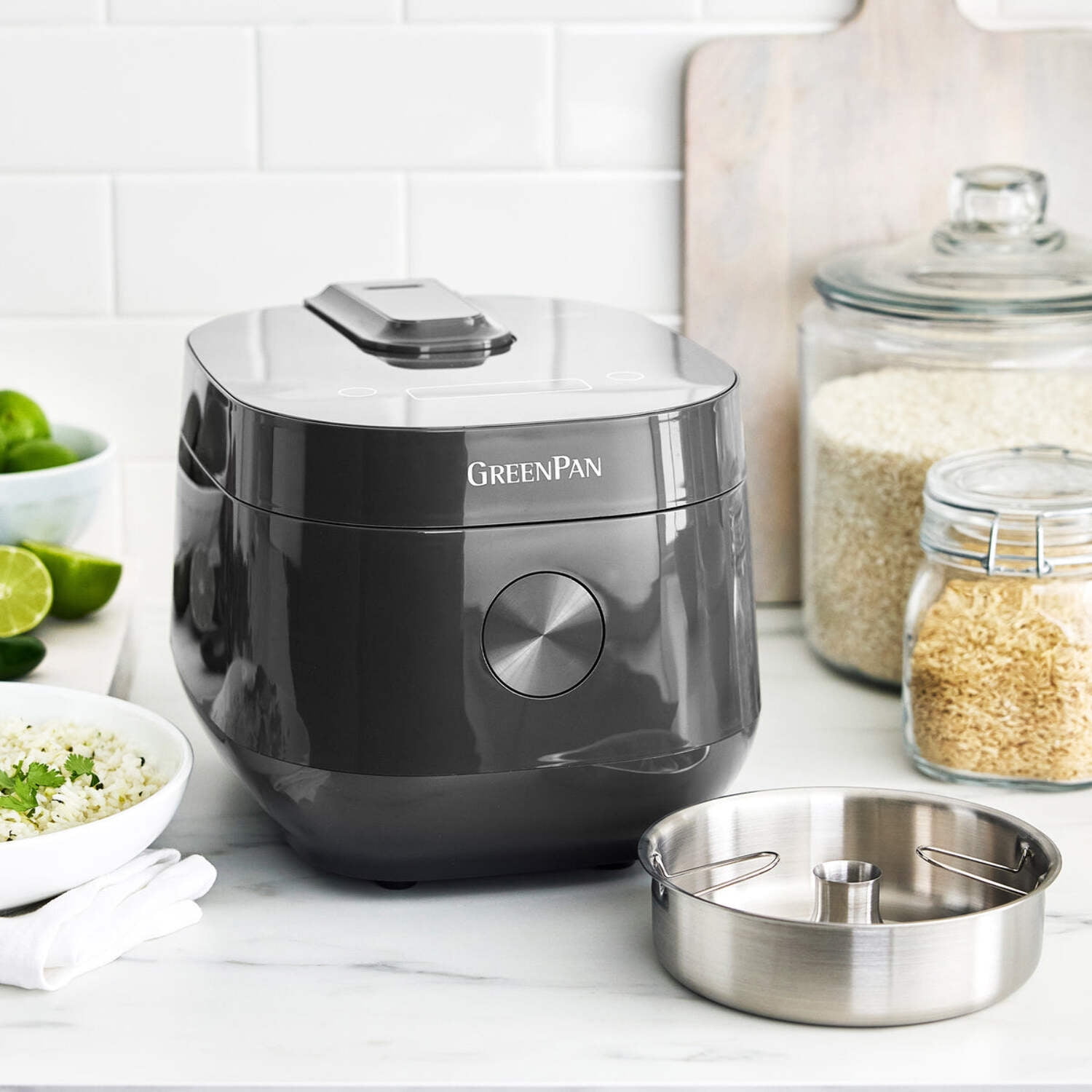 GreenPan Carb Reducing Electric Rice Cooker, 4 Cups Uncooked, Toxin-Free Ceramic Nonstick, Black