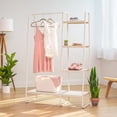 thumbnail image 3 of IRIS USA, Metal Clothing Rack with Wood Shelf, White Marble, 3 of 9