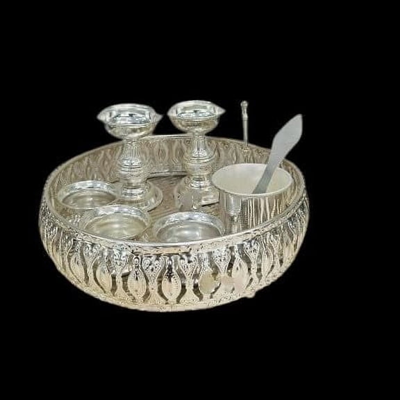Indiancraftsbykanika German Silver Decorative Bowls, 8 in, Floral, Set of 9