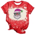 thumbnail image 2 of Puntoco Camiseta de manga corta con cuello redondo y estampado navideño a la moda para mujer, 2 of 4