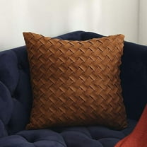 Nvzi Basket Weave Pattern Decorative Throw Pillow Cover Super Soft Suede Solid Square Accent Cushion Case for Couch Sofa Car (Brown,18"x18")