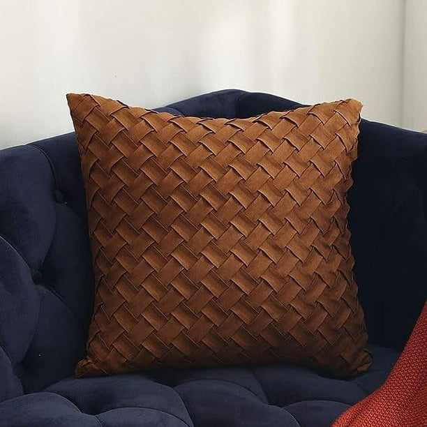Xiao Hua Funda de cojín decorativa con diseño de tejido de canasta, de ante súper suave, cuadrada y lisa, para sofá, coche (marrón, 45,7 x 45,7 cm)