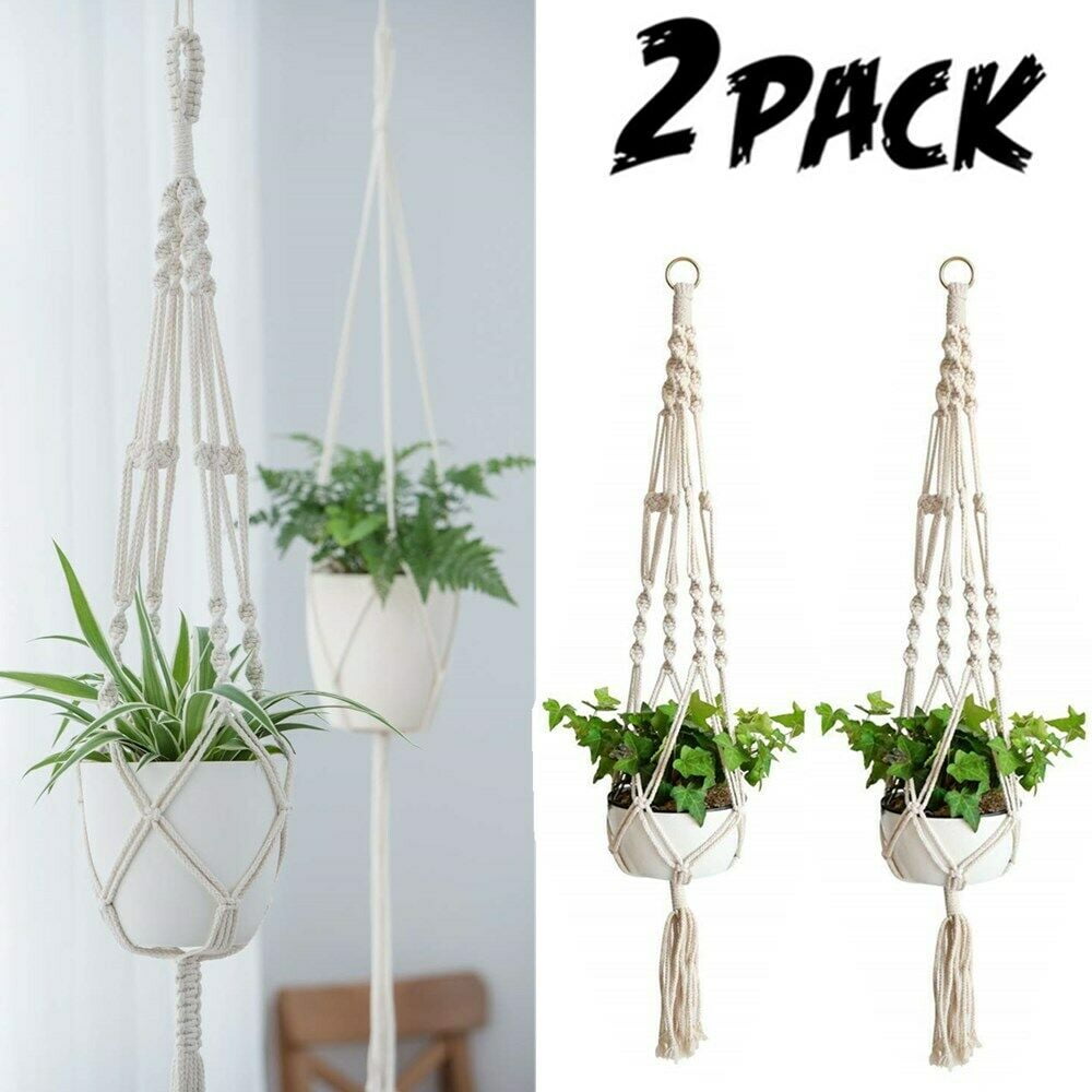 Augshy 2 Packs Macrame Plant Hangers Indoor Hanging Planter Basket with Wood Beads Decorative Macrame Pot Hanger for Home Decor with 2 Hooks