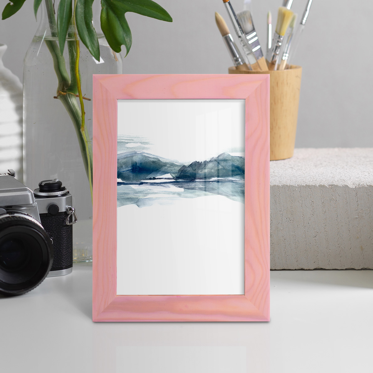Stark Horizon II - Framed Print w/glass - Sunset Pink